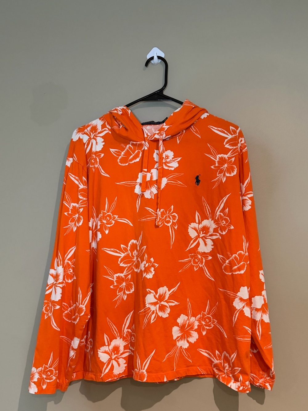 Polo Ralph Lauren Orange Floral Hibiscus Tropical Spa Terry Hoodie Size L